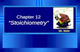 Chapter 12 “Stoichiometry” Mr. Mole. Let’s make some Cookies! u When baking cookies, a recipe is usually used, telling the exact amount of each ingredient.