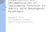 Compensation and Decompensation of Swallowing Function in Adults with Neurogenic Dysphagia Margaret Mills SLP Graduate Student Wayne State University.