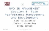 (c) Auth K Fairweather 07802 2505081 NVQ IN MANAGEMENT Session 4: Team Performance Management and Development Kate Fairweather CMCAust Marketing 07802.