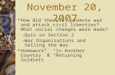 November 20, 2007  How did the U.S. promote war and attack civil liberties? What social changes were made? – Quiz on Section 2 – War Organizations and.