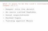 What it means to be the Lord’s instrument Exodus 17:1-7 1. Deeper into the desert 2. An oasis called Rephdim 3. Great expectations 4. Dashed hopes 5. Turning.