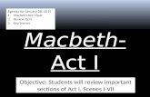 Macbeth-Act I Objective: Students will review important sections of Act I, Scenes I-VII Agenda for January 28, 2015 1.Macbeth Act I Quiz 2.Review Quiz.
