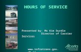 HOURS OF SERVICE Presented by: Ms Kim Durdle Director of Carrier Services .
