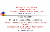 1 OECD MEETING 10-11 October 2002, İstanbul Social Dimension of Privatization in Turkey: Employment and Labor Adjustment Policies M. Hakan YILDIZ Vice.