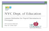 NYC Dept. of Education Leaves Refresher for Payroll Secretaries & Principals HR Connect Webcast May 16 th 2008 10am.