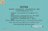 1 of 70 HIPAA Health Insurance Portability and Accountability Act What part do students play in implementing HIPAA? How does this law affect your student.
