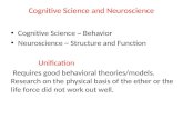 Cognitive Science and Neuroscience Cognitive Science ~ Behavior Neuroscience ~ Structure and Function Unification Requires good behavioral theories/models.