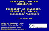 Developing Cultural Competence: Disability as Diversity, Disability Culture, Disability Awareness Lilly North 2008 Kelly D. Roberts, Ph.D. Kiriko Takahashi,