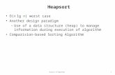 Heapsort O(n lg n) worst case Another design paradigm –Use of a data structure (heap) to manage information during execution of algorithm Comparision-based.