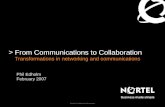 Nortel Confidential Information >From Communications to Collaboration Transformations in networking and communications Phil Edholm February 2007.