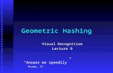 Geometric Hashing Visual Recognition Lecture 9 “Answer me speedily” Psalm, 17.