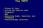 The PMTP Phases of Care Active and Passive Care Prognosis MMI Adjusting Goals, Duration, and Frequency Physiotherapy selection.