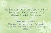 Galactic Archaeology with Subaru: Prospects for Wide-Field Surveys Masashi Chiba (Tohoku University, Sendai) with HSC and PFS science working groups.