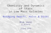 Chemistry and Dynamics of Stars in Low Mass Galaxies Bridging Dwarfs, Halos & Disks Kim Venn U. Victoria 22 July 2010.