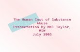 The Human Cost of Substance Abuse Presentation by Mel Taylor, MSW July 2005.