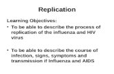 Replication Learning Objectives: To be able to describe the process of replication of the influenza and HIV virusTo be able to describe the process of.