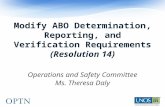 Modify ABO Determination, Reporting, and Verification Requirements (Resolution 14) Operations and Safety Committee Ms. Theresa Daly.