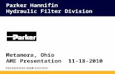 Parker Hannifin Hydraulic Filter Division Metamora, Ohio AME Presentation 11-18-2010 Presented By: Tom Albaugh.