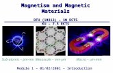 Magnetism and Magnetic Materials DTU (10313) – 10 ECTS KU – 7.5 ECTS Sub-atomic – pm-nm Mesoscale – nm-  m Macro –  m-mm Module 1 – 01/02/2001 – Introduction.