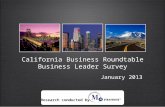 California Business Roundtable Business Leader Survey California Business Roundtable Business Leader Survey Research conducted by January 2013.