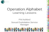 Operation Alphabet Learning Lessons Phil Ashford Sexual Exploitation Service Manager.