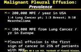 Malignant Pleural Effusion: Prevalence ~ 200,000 MPE / year in USA 1:4 Lung Cancer pt; 1:3 Breast; 9:10 Mesothelioma ~ 100,000 MPE from Lung Cancer / yr.