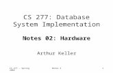 CS 277 – Spring 2002Notes 21 CS 277: Database System Implementation Notes 02: Hardware Arthur Keller.