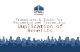 Duplication of Benefits Procedures & Tools for Reviewing and Preventing.