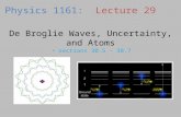De Broglie Waves, Uncertainty, and Atoms sections 30.5 – 30.7 Physics 1161: Lecture 29.