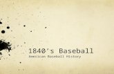 1840’s Baseball American Baseball History. I. Early Baseball 1840’s Before 1846 baseball was a folk game Cricket clubs existed before baseball clubs Only.