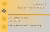 History 52 Role of Women in U.S. Library Information Competency Dr. Ellen Joiner Fall 2011.
