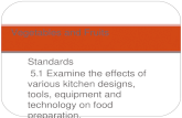 Standards 5.1 Examine the effects of various kitchen designs, tools, equipment and technology on food preparation. 5.2 Apply basic food preparation principles.