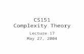 CS151 Complexity Theory Lecture 17 May 27, 2004. CS151 Lecture 172 Outline elements of the proof of the PCP Theorem counting problems –#P and its relation.
