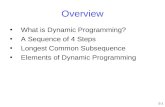 Overview What is Dynamic Programming? A Sequence of 4 Steps Longest Common Subsequence Elements of Dynamic Programming S-1.