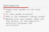 Quickwrite  Check your grades on the back wall.  Is your grade accurate?  How is the homework coming along?  Moodle Post due Sunday- What are the effects.