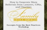 © Tim Voorhees, JD, MBA, 1996-2009 1 Excerpts from the Best Practices Workshop How to Generate More Referrals from Lawyers, CPAs, and Charities.