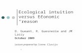 Ecological intuition versus Economic “reason” O. Gueant, R. Guesnerie and JM Lasry October 2009 Lecture prepared by: Irene Clavijo 1.