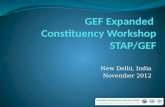 New Delhi, India November 2012. What is STAP? In 1994, the GEF Instrument sets up STAP – “UNEP shall establish, in consultation with UNDP and the World.
