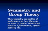 Symmetry and Group Theory The symmetry properties of molecules and how they can be used to predict vibrational spectra, hybridization, optical activity,