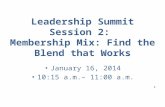 1 Leadership Summit Session 2: Membership Mix: Find the Blend that Works January 16, 2014 10:15 a.m.– 11:00 a.m.