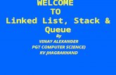 WELCOME TO Linked List, Stack & Queue By VINAY ALEXANDER PGT COMPUTER SCIENCE) KV JHAGRAKHAND.