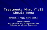 Treatment: What Y’all Should Know Honorable Peggy Hora (ret.) Steve Hanson NYS Office of Alcoholism and Substance Abuse Services.