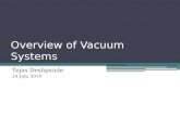 Overview of Vacuum Systems Tejas Deshpande 24 July, 2014.