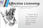 Effective Listening Group No-8 Ayan Mukherjee Pravin Kolhe Owais Shaikh Naresh Kumar Bairwa "If speaking is silver, then listening is gold” - Turkish Proverb.