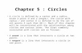 Chapter 5 : Circles A circle is defined by a center and a radius. Given a point O and a length r, the circle with radius r and center O is defined to be.