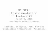 ME 322: Instrumentation Lecture 21 March 9, 2015 Professor Miles Greiner Spectral analysis, Min, max and resolution frequencies, Aliasing,