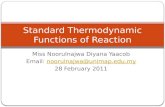 Miss Noorulnajwa Diyana Yaacob Email: noorulnajwa@unimap.edu.mynoorulnajwa@unimap.edu.my 28 February 2011 Standard Thermodynamic Functions of Reaction.
