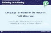 Language Facilitation in the Inclusive PreK Classroom Lori Hartley, MA., CCC-SLP, Catawba County Schools Trish Tanger, M.Ed., NC ELN, Regional Consultant.