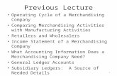 Previous Lecture Operating Cycle of a Merchandising Company Comparing Merchandising Activities with Manufacturing Activities Retailers and Wholesalers.