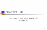 1 CHAPTER 10 Determining the Cost of Capital. 2 Topics in Chapter Cost of Capital Components Debt Preferred Common Equity WACC.